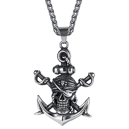 YIHANSS Halsketten Retro -Schiffsanker mit Schädel Sworda, für Männer Silber Navy Amulett Schmuck/80 cm Perle CA (Farbe: 80 cm Kiel CA) von YIHANSS