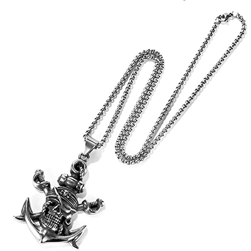 YIHANSS Halsketten Retro -Schiffsanker mit Schädel Sworda, für Männer Silber Navy Amulett Schmuck/80 cm Perle CA (Farbe: 80 cm Kiel CA) von YIHANSS