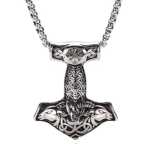 YIHANSS Halsketten Thor Hammer Tierziegenkopf, Nordische Mythologie der Männer Knotaa, Amulettschmuck/70 cm (Farbe: 50 cm) von YIHANSS