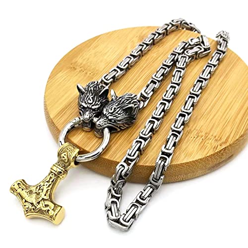 YIHANSS Halsketten für Männer Hammer, Edelstahl Wolfskönig Caamulet Schmuckzubehör/Schwarz/60 cm (Farbe: Silber, Größe: 50 cm) von YIHANSS