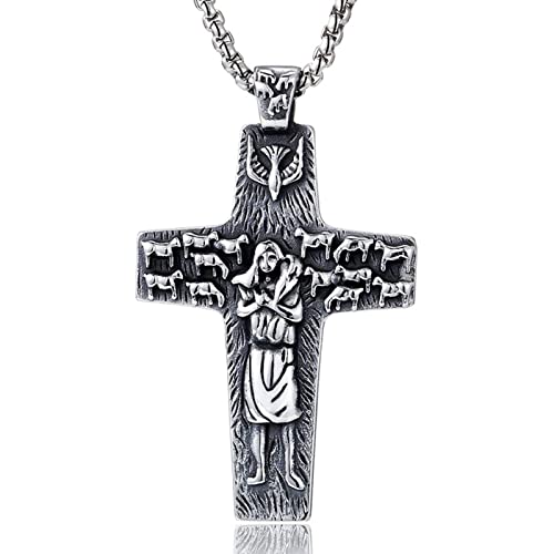 YIHANSS Halsketten religiöse Jesus Shepherdaa, für Männer Frauen Retro Christus Edelstahl Amulettschmuck/70 cm (Farbe: 60 cm) von YIHANSS