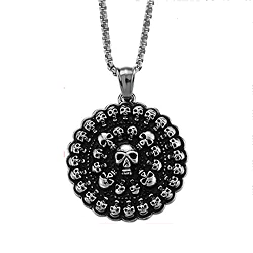 YIHANSS Halskettenmünzenschädel, Edelstahl Round Saskeletona, Männer Amulettschmuck/80 cm (Farbe: 60 cm) von YIHANSS