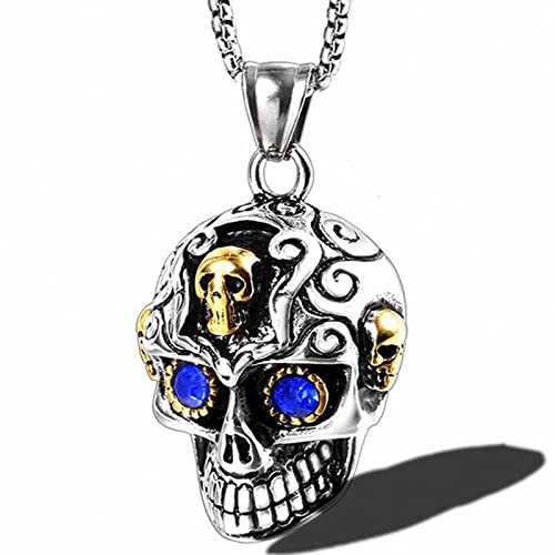 YIHANSS Halskettenschädel Skelettona für Herren Edelstahl Silberschmuck Accessoires/Silber/80 cm (Farbe: Gold, Größe: 65 cm) von YIHANSS