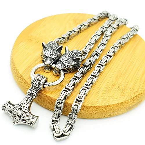 YIHANSS Halskettenschmuck für Männer Hammer, Edelstahl -Amulett -Accessoires von Edelstahl Wolf King Camen/Schwarz/70 cm (Farbe: Silber, Größe: 60 cm) von YIHANSS