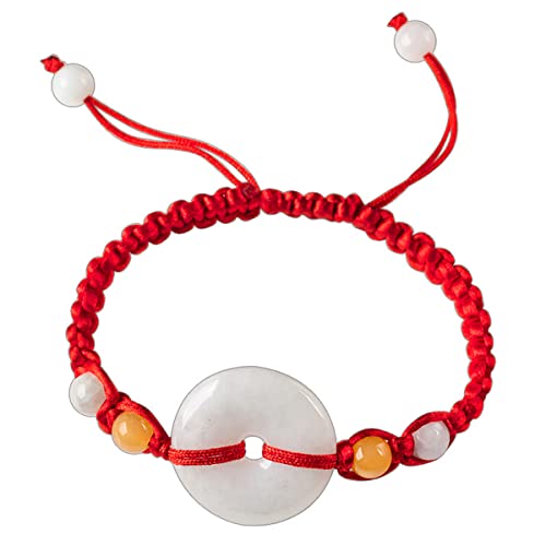 YIHANSS Handgefertigte Natural Grade A Myanmar Jade Donut Armband Schmuck Unisex Jade Red Seilarmbänder für Frauen Glücksgeschenk für sie, einstellbare Zimt von YIHANSS