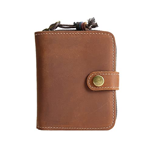 YIHANSS Handgefertigte Vintage-Herren-Leder-Kurzbrieftasche mit Rindsleder-Schnalle, Geldklammer, lässige Geldbörse mit Reißverschluss von YIHANSS