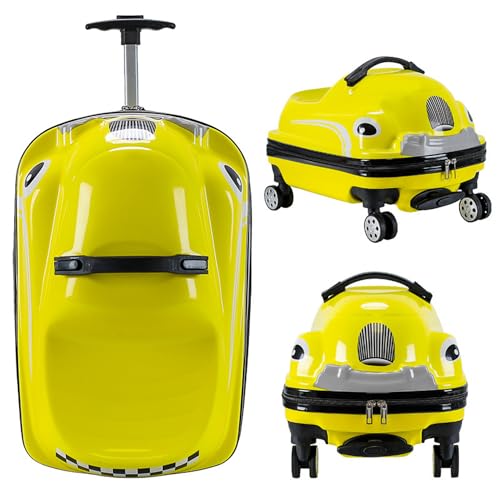 YIHANSS Kids Ride-On-Reisekoffer, Kleinkind tragbares Universal Wheel-Gepäck, langlebige Bauchmuskeln Hardshell Rolling Gepäck, für Unisex Boy Girl Trolley Fall, Gelb von YIHANSS