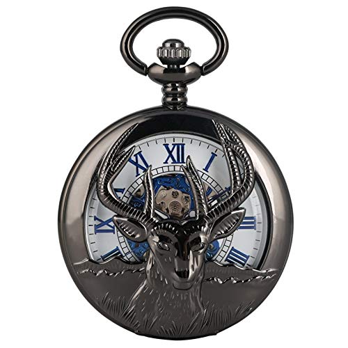 YIHANSS Mechanische Taschenuhr im Retro-Stil mit ausgehöhlter Ziege, modisches Zifferblatt mit blauen römischen Ziffern, Schmuck aus hochwertiger Legierung, Armbanduhr mit Kette von TSVSSGFU(売店)