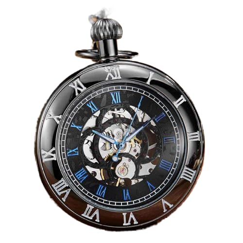 YIHANSS Mechanische Taschenuhr mit Handaufzug, Kettenuhr ohne Batterie, Uhr für Herren, silberfarben, römische Zahlen, gravierte Uhr von YIHANSS