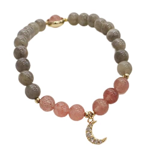 YIHANSS Natürliches Kristallarmband Erdbeerquarzmondone Multi-Eims-Armband Moon Charm Feng Shui Stretch Armband Lucky Amulett für Frauen Frauen Mädchen Wohlstand lieben Reichtum Geld Zimt von YIHANSS