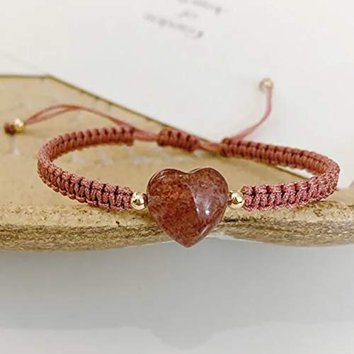 YIHANSS Natural Crystal Armband Pink Feng Shui Amulett für Liebe Herz Erdbeerquarz Charme Einstellbarer Bangle Talisman Anziehen Liebe Popularität Glück Wohlstand Geld für Frauen Zimt von YIHANSS