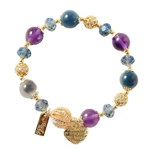 YIHANSS Natural Crystal Perlen Armband Amethyst Achat Lucky Heart Charme Anhänger Feng Shui vergoldete Muti-E-E-E-E-BREM-Armband Talisman für Weiblichkeit Frauen Mädchen lieben viel Glück. Wohlstand von YIHANSS