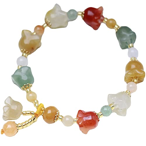 YIHANSS Natural Edelsteinarmband Golden Seide Jade Armband Orchideen Reim Reiki Kristallmeditation Amulett Glücksvermögen Schmuck Geschenke für Frauen Männer Damen Damen von YIHANSS