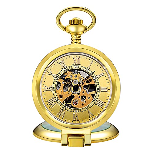 YIHANSS Retro Golden Hollow Skeleton Mechanische Taschenuhr Herren Fob Kette Stahl Exquisite Skulptur Frauen Tasche von TSVSSGFU(売店)