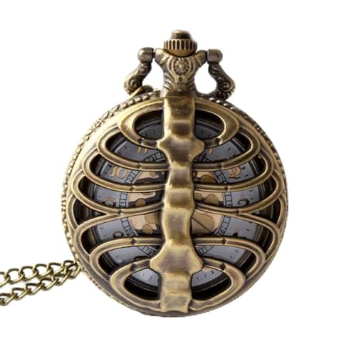 YIHANSS Retro Schwarz Hohle Wirbelsäule Rippen Stil Mechanische Taschenuhr Männlich Steampunk Skeleton Uhr Römische Taschenuhr mit Fob Kette Männer von TSVSSGFU(売店)