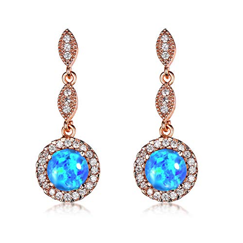 Zelligkeit Wasser Drop geformt Silber 925 Schmuck Runde Edelsteine ​​Ohrringe für Frauen Langstil Opal Ohrtropfen Roségoldfarbe Geschenk von YIHANSS