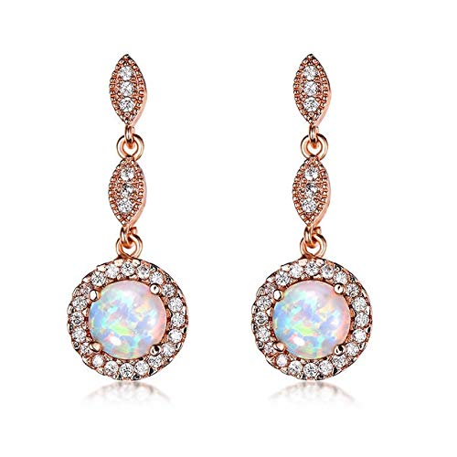 Zelligkeit Wasser Drop geformt Silber 925 Schmuck Runde Edelsteine ​​Ohrringe für Frauen Langstil Opal Ohrtropfen Roségoldfarbe Geschenk von YIHANSS