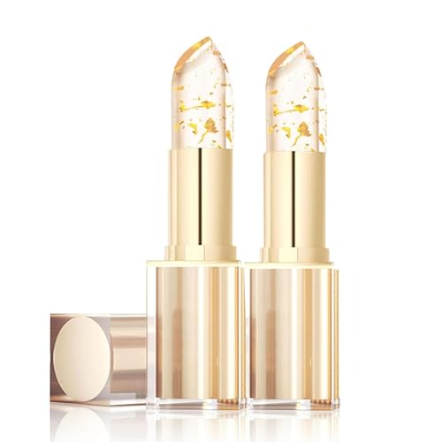 Farbwechselnder Lippenstift mit Goldkristallen, wischfest, farbwechselnder Lippenstift mit Goldfolie für Frauen, hält 24 Stunden, transparent, langanhaltend, feuchtigkeitsspendend (2pcs) von YIIRA