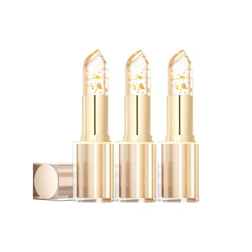 Farbwechselnder Lippenstift mit Goldkristallen, wischfest, farbwechselnder Lippenstift mit Goldfolie für Frauen, hält 24 Stunden, transparent, langanhaltend, feuchtigkeitsspendend (3pcs) von YIIRA