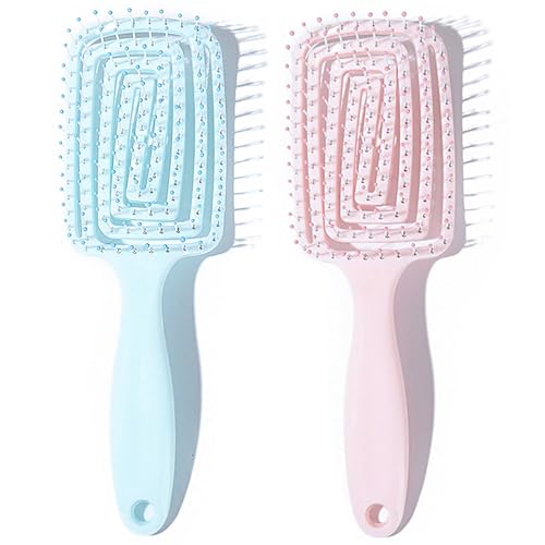 YILAIMAX 2-teiliges Kinder-Haarbürsten-Set, bequem und weich, belüftet, für Damen, Herren und Jungen, Mädchen, Haarbürsten (Rosa, Blau) von YILAIMAX