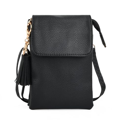 Handy Umhängetasche, Crossbody Bag Damen, PU Leder Tasche, Mini Tasche Multifunktionale Handytasche, für Damen mit langem Gurt und Schlüsselring passend Mit Vielen Fächern Und Kartenfächer(Schwarz) von YILANJIN