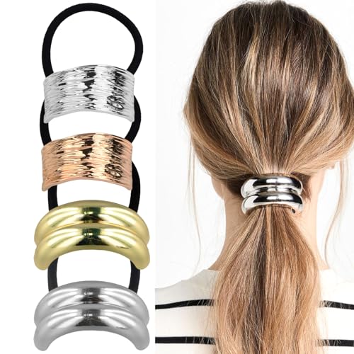 YILANJIN 4 Stück Haargummis, Metall Haarschmuck Haargummis, Glitter Pferdeschwanz Halter Manschette, Stilvolle Haargummi, Modisches Elastisches Haarband für Frauen, Mädchen, Haar Accessoire (A) von YILANJIN