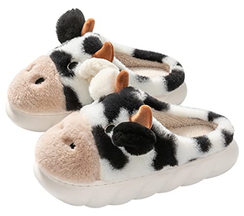 YILANLAN Frauen Hausschuhe Nette Schwein Hausschuhe Dinosaurier Tier Hausschuhe Warme Winter Plüsch Hausschuhe (Schwarz, adult, numeric_40, numeric_range, eu_footwear_size_system, numeric_41, medium) von YILANLAN