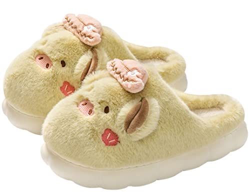 Frauen Hausschuhe Nette Schweine Hausschuhe Tier Hausschuhe Warme Winter Plüsch dicke Sohle Hausschuhe (Grün, adult, women, numeric_40, numeric_range, eu_footwear_size_system, numeric_41, medium) von YILANLAN