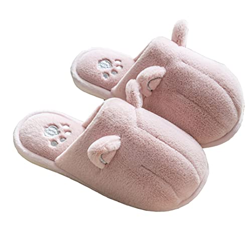 YILANLAN Cartoon Tier Katze Plüsch Damen Hausschuhe Indoor warme rutschfeste Memory Foam Herbst/Winter Hausschuhe (37/38, Pink, numeric_37) von YILANLAN