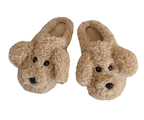 YILANLAN Damen Cartoon Tier Hund Home Süße Hausschuhe - Warme Winter Hausschuhe, Helles Braun, 8.5-9 Women/7-7.5 Men von YILANLAN