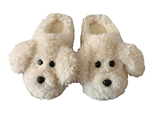 YILANLAN Niedliche Hund Cartoon Tier Hausschuhe Damen Herren Warme Winter Pelzige Hausschuhe (35/36, White, numeric_35) von YILANLAN