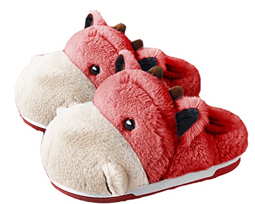 YILANLAN Niedliche Nilpferd Cartoon Tier Hausschuhe Damen Herren Warme Winter Pelzige Hausschuhe (37/38, Red slipper, numeric_37) von YILANLAN
