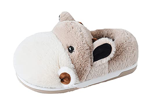 YILANLAN Niedliche Nilpferd Cartoon Tier Hausschuhe Damen Herren Warme Winter Pelzige Hausschuhe (43/44, Brown shoe, numeric_43) von YILANLAN