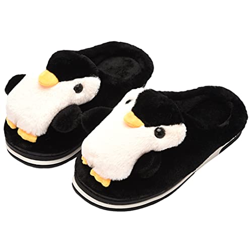 YILANLAN Damen Pinguin Plüsch Warm Tier Home Cute Hausschuhe, Schwarz, 9.5-10 Women/8-8.5 Men von YILANLAN