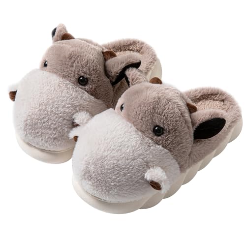 YILANLAN Tier Dinosaurier Pantoffeln für Frauen Männer Nettes Haus Weiche Fuzzy Winter Erwachsener Rutschschutz Hausschuhe(Braun, adult, numeric_38, numeric_range, eu_footwear_size_system, numeric_39) von YILANLAN