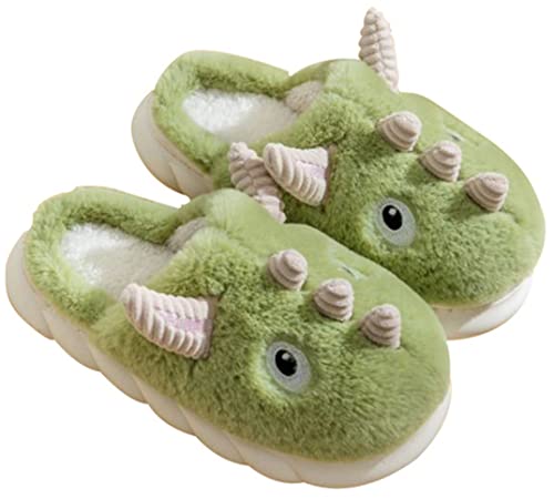 YILANLAN Tier Dinosaurier Pantoffeln für Frauen Männer Nettes Haus Weiche Fuzzy Winter Erwachsener Rutschschutz Hausschuhe (Grün, adult, numeric_40, numeric_range, eu_footwear_size_system, numeric_41) von YILANLAN