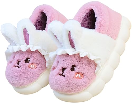 YILANLAN Hausschuhe Damen Niedliche bequeme Tier-Kaninchen-Hausschuhe Plüsch warme Winter Baumwollschuhe (Purple, adult, women, numeric_38, numeric_range, eu_footwear_size_system, numeric_39, medium) von YILANLAN