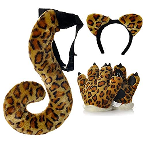 YILANLAN Tierhandschuhe Siamesische Pfote Handschuhe Niedliche Cartoon Dinosaurier Plüsch Hand Warme Paar Cosply Handschuhe (Cheetah 3 PCS) von YILANLAN