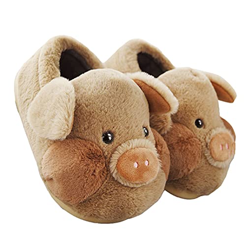 YILANLAN Winter süße Tier Schwein Plüsch Damen Hausschuhe Indoor warme rutschfeste All-Inclusive Frühlings- und Herbst-Plateaupantoffeln (39/40, Brown, numeric_39) von YILANLAN