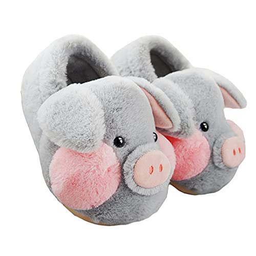 YILANLAN Winter süße Tier Schwein Plüsch Damen Hausschuhe Indoor warme rutschfeste All-Inclusive Frühlings- und Herbst-Plateaupantoffeln (41/42, Grey, numeric_41) von YILANLAN