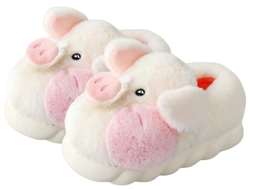 YILANLAN Winter süße Tier Schwein Plüsch Damen Hausschuhe Indoor warme rutschfeste Halbpackung Frühling und Herbst Plateauschuhe (37/38, Beige1, numeric_37) von YILANLAN