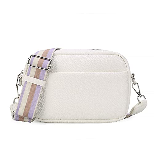 Crossbody-Kameratasche für Damen, breiter Riemen, Leder-Umhängetasche, Damen-Kamera-Handtasche, kleine Schultertasche, C Weiß, Small von YILCER