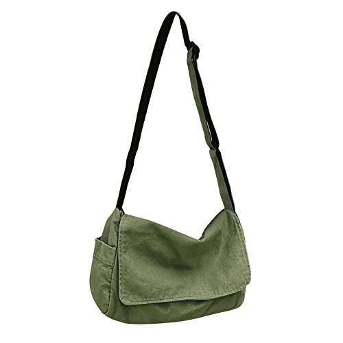 YILCER Canvas Crossbody Tasche für Frauen Mädchen, Canvas Schultertaschen Ästhetische Messenger Bag Hobo Tote Bag für Schule, Reisen, Freizeit, Alltag, armee-grün von YILCER