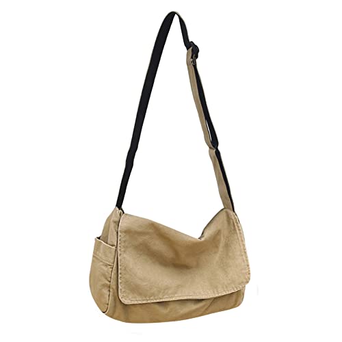 YILCER Canvas Crossbody Tasche für Frauen Mädchen, Canvas Schultertaschen Ästhetische Messenger Bag Hobo Tote Bag für Schule, Reisen, Freizeit, Alltag, khaki von YILCER