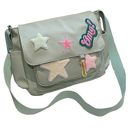 YILCER Süße Umhängetasche für Damen, Teenager, Mädchen, Y2k Star Satchel Geldbörse Schule Kawaii Kuriertasche mit Kawaii-Anhänger, A-grün von YILCER