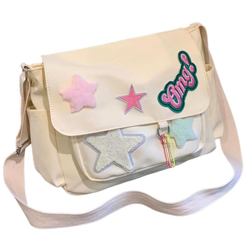 YILCER Süße Umhängetasche für Damen, Teenager, Mädchen, Y2k Star Satchel Geldbörse Schule Kawaii Kuriertasche mit Kawaii-Anhänger, A-weiß von YILCER