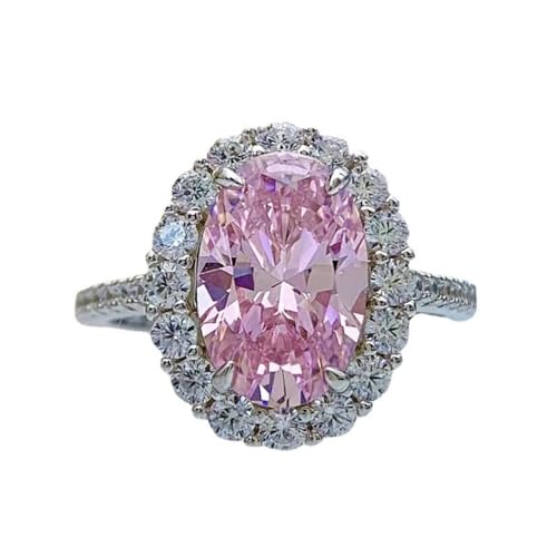 YILDEX Frauen 925 Silber Ringe Mode High Carbon Diamantringe 8 * 12 Taubeneier Ringe, Rosa, 9 von YILDEX