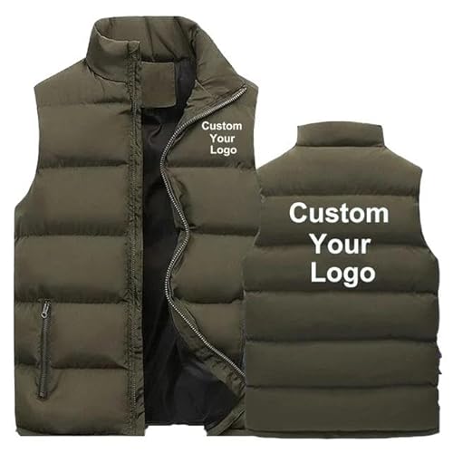 YILDEX Herren Personalisierte Ihr Logo Reißverschluss Warme Weste Casual Sports Stand Kragen Ärmellos Benutzerdefinierte Jacke Winter Daunenweste Army Green,XXL von YILDEX