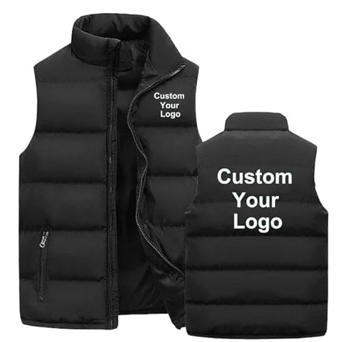 YILDEX Herren Personalisierte Ihr Logo Reißverschluss Warme Weste Casual Sports Stand Kragen Ärmellos Benutzerdefinierte Jacke Winter Daunenweste Black,XXL von YILDEX