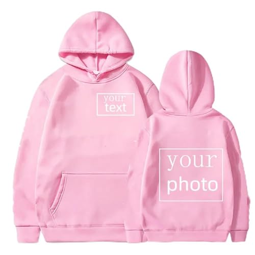 YILDEX Ihr Eigenes Design Logo/Bild Personalisierte Benutzerdefinierte Herren Damen Text DIY Hoodies Casual Sweatshirt Pink,XXL von YILDEX